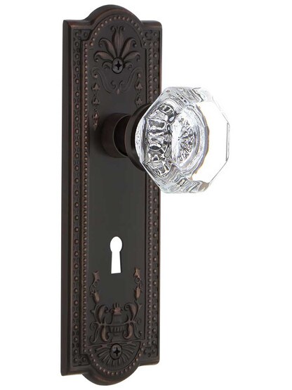 Meadows Door Set with Waldorf-Crystal Glass Knobs and Keyhole in Timeless Bronze.